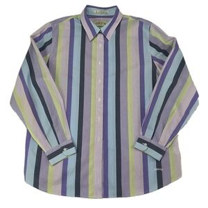 Orvis Long Sleeve Button Front Blouse Shirt Woman's Size 20 Purple Yellow Stripe